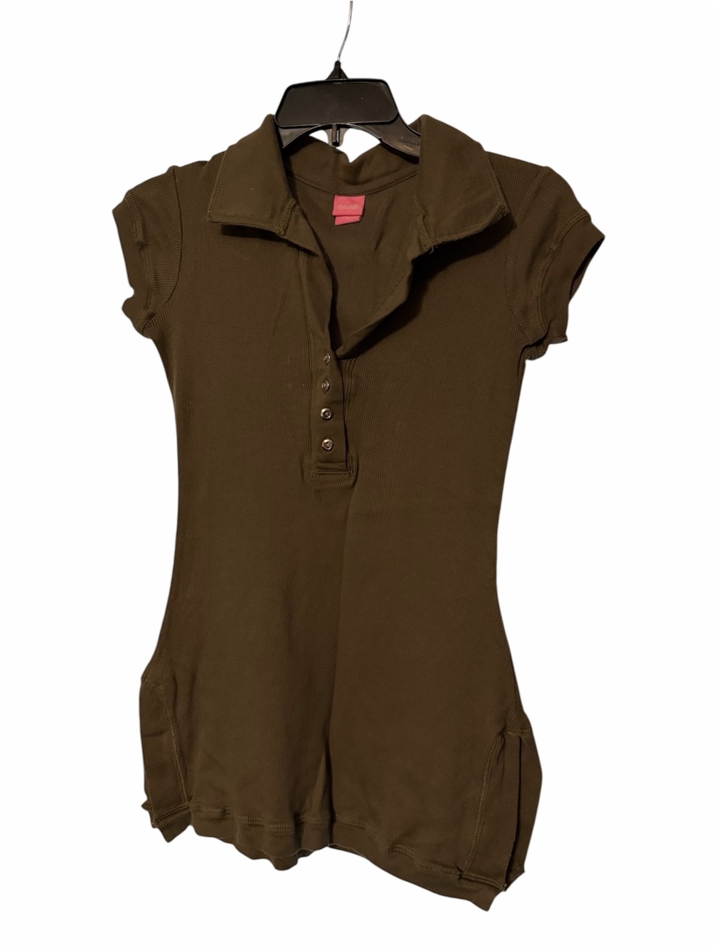 Angels Vintage Olive Green Short-Sleeve Button Polo Juniors Top Size Medium
